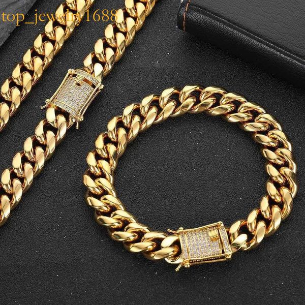 Großhandel Herren Edelstahl Monaco Halskette Hip Hop Oro Laminado 14K 16K Gold plattiert Miami Curb Cuban Link Kette für Männer