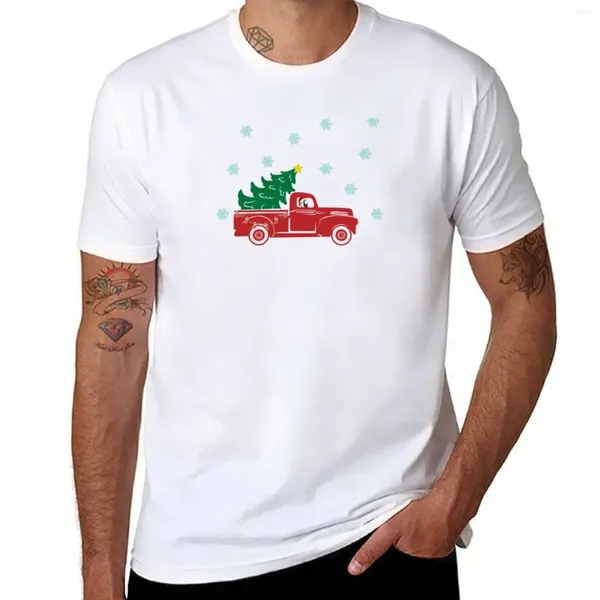 Herren-Tanktops Weihnachtsbaum in einem alten roten Truck T-Shirt Schwarz T-Shirts Mann Kleidung Männer Workout Hemd