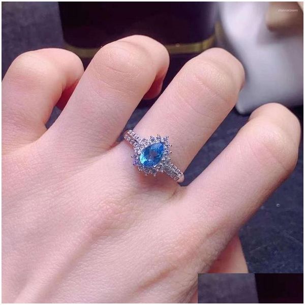 Другие кластерные кольца натуральное лондонское голубое кольцо Topaite 925 Sier Set 5x7mm Gemstone Роскошные девушки праздничные вечеринки подарки подарки Je dhtw6
