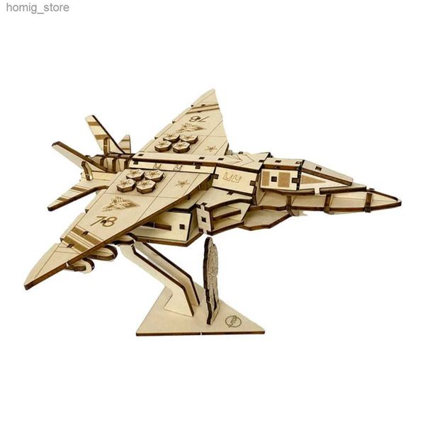 3D -Rätsel 3d Holzkampfflugflugzeugmodelle Puzzle Montage Bausteine Spielzeug Kinder DIY Militärflugzeug Jigsaw Geschenk Y240415