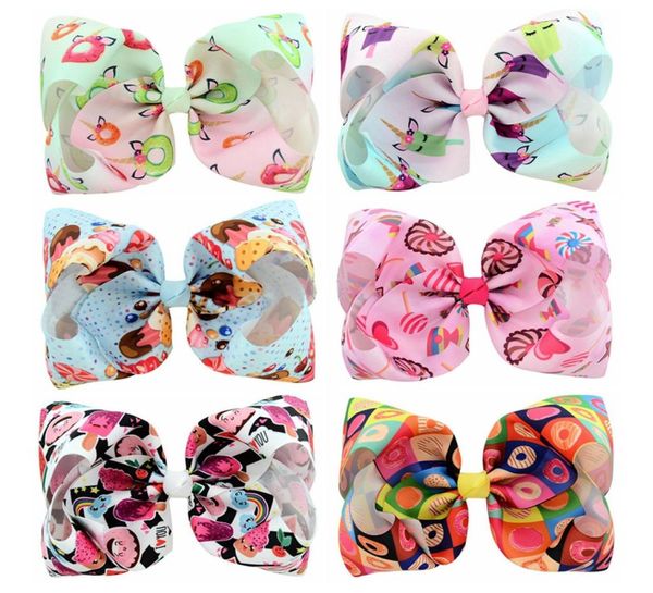 6pcslot 8039039 Big Butterfly Haarnadel Donut Unicorn Ice Cream Print Grosgrain Ribbon Bogen Alligator Clips Girls Accessori6842657