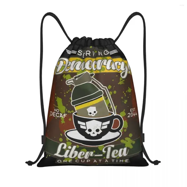 Bolsas de compras Liber Tea Helldivers Drawstring Backpack Gym Sports Sackpack Video Game String Bag for Yoga