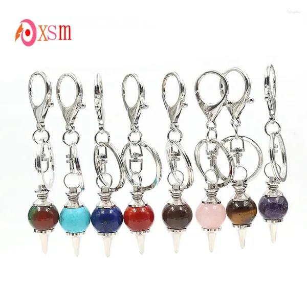 Tornari XSM Natural Round Stone Key Chains Quartz Crystal Pendant Pendulum Pendulums Chiave Bike Cuckle Rings Reiki Jewelry 1 PC