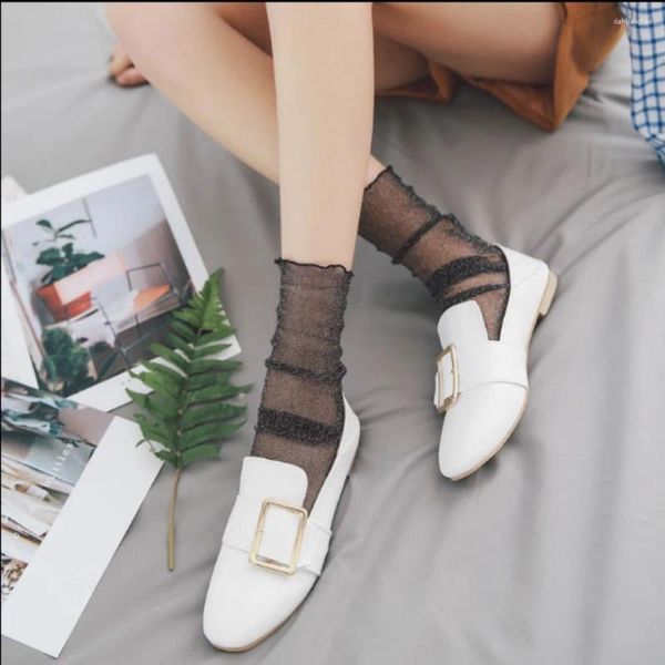 Женские носки дышащие летняя мода простая марля прозрачная корейская стиль блестящий тонкий блеск шелк чулочно