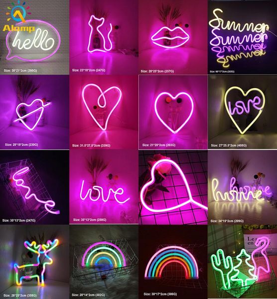 LED -Neonzeichen SMD2835 Innennachtlicht Liebe Herz Regenbogen Katze Home Lighting Model USB -Dekorationen Tischlampen für Urlaub Weihnachten P8790335