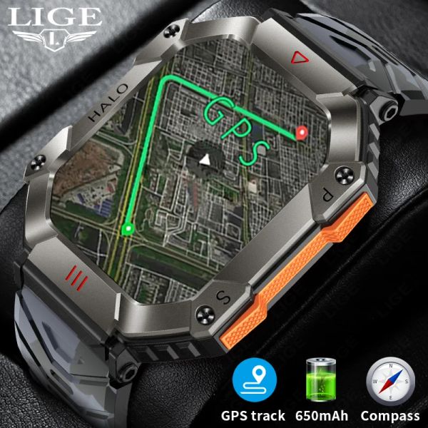 Смотреть Lige Новый военный GPS Outdoor Sport Track Smart Watch Men 620MAH Ultra Long STAPBY COMPASS Bluetooth Call Водонепроницаемые интеллектуальные часы