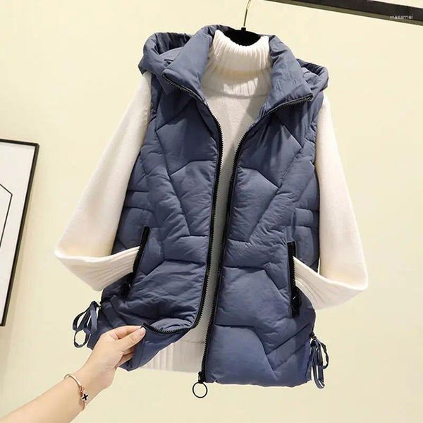 Coletes femininos de capuz destacável zíper para cima Coloque mulheres primavera outono de inverno moda feminina casual feminino bonito colete de gesto de vestuário