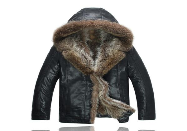 Herrenschwarze Jacke mit Pelzkragen Winter echte Pelzmäntel Lederjacken Shearling Outwear Overmantel Schnee Tops Plus Size Clothing1358775