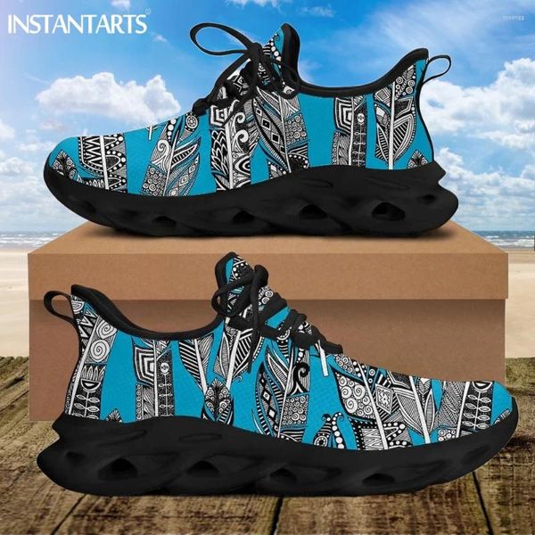 Lässige Schuhe Instantarts Tribal Feather Design Mesh Swing Leichte Schnüre -up -Plattform Sneakers Damen Girls Outdoor Sportschuh Zapatos