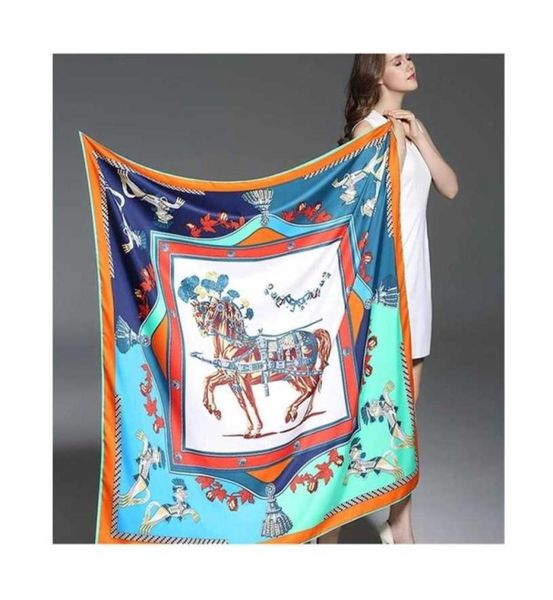 Twill Silk Women Sconef Luxury Brand Europe Design Fouard 130130cm French Horse Print Square Schawls Moda Shaps 2112279232683