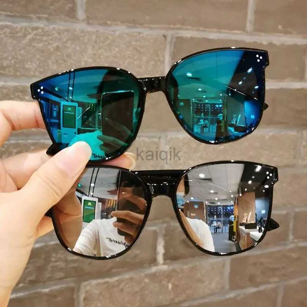 Óculos de sol Moda os óculos de sol redondos menino menino menino revestimento brilhante Double Color Double Sunglasses Sun Protection óculos de proteção infantil 240416