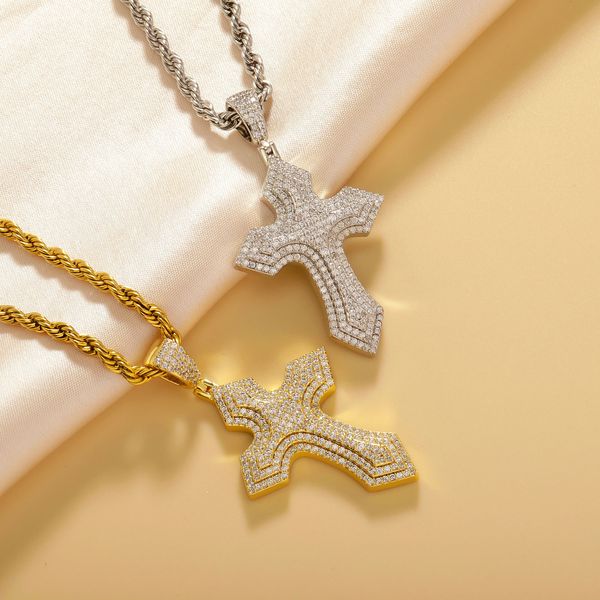 Hip Hop Jewelry Gold Bling Bling Cubic Zirconia Icepou Baguette Cruz Cruz Casco de Charm Pingente Jesus