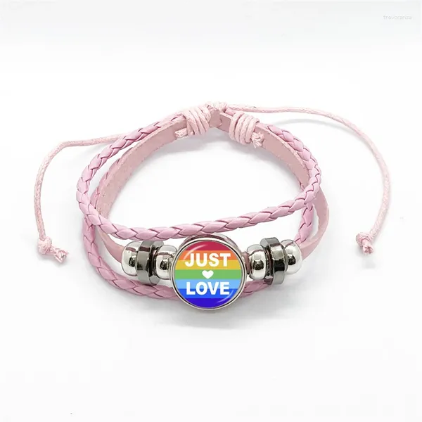 Бэбровые аксессуары ЛГБТ гей -гордость тема Dome Glass Розовый кожаный браслет