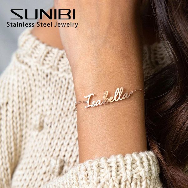 Bracciale Nome personalizzato di Sunibi per donne Placcata oro Lettera personalizzata 316L Supporto regalo per gioielli in acciaio inossidabile Drop 240416