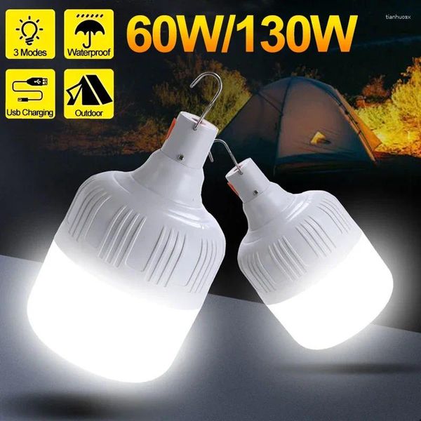 Lanterne portatili 60W/130W USB Luci a LED di emergenza ricaricabile USB 3 modalità Bulbs da tenda da campeggio esterno impermeabile.