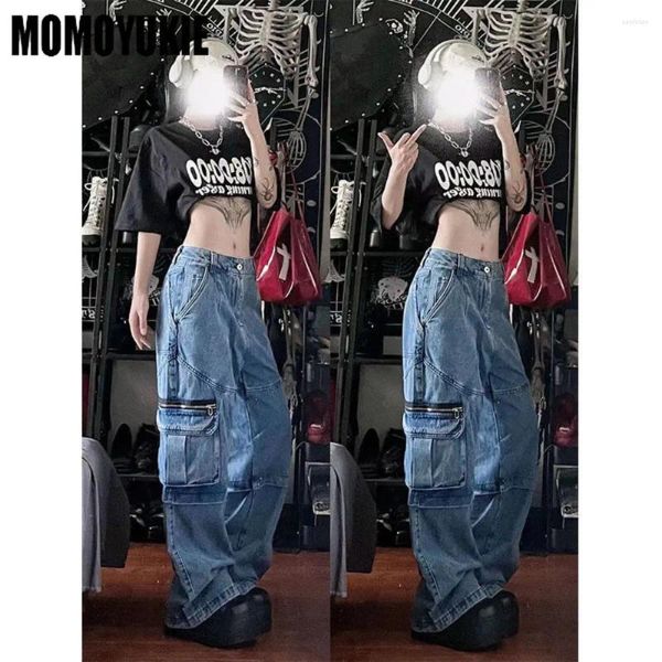Kadın Kotları Sonbahar Bol Big Cep Pantolonları Denim Kargo Pantolon Geniş Bacak Pantolon Gevşek Hip Hip Hop Harajuku Moda Sokak Giyim