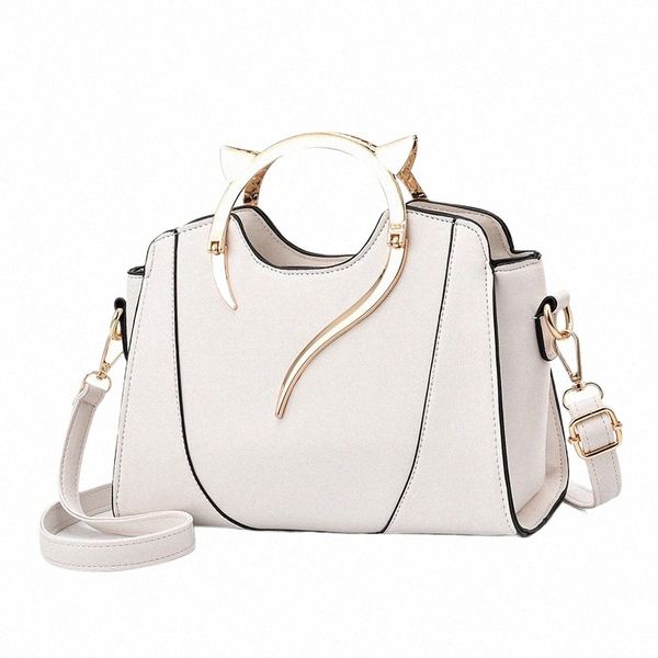 Ventão Marea bolsa para mulheres 2023 FI Design Brand Tote Soft PU couro de couro de couro lateral de gato crossbody white j757#