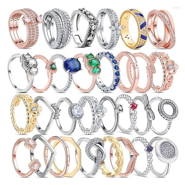 Clusterringe Romantische 925 Sterling Silber Simple Infinity Heart Crown Daisy Ring Stapelbar für Juweliergeschenke für Frauen