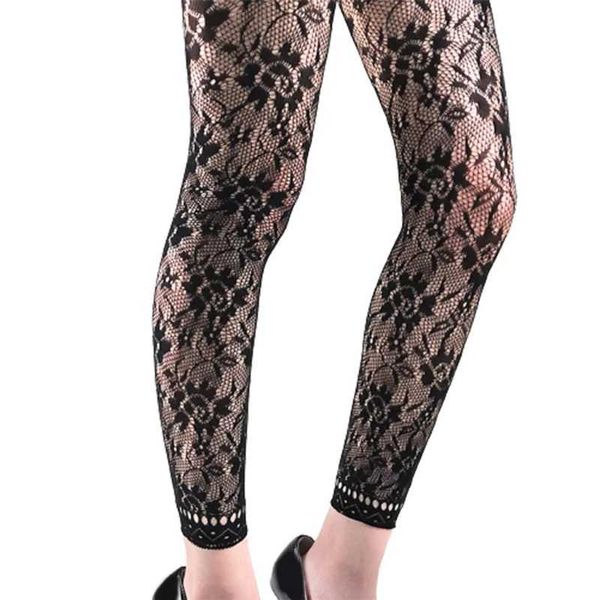 Calzini sexy Donne sexy a vita alta leggings senza piede a piede fiore jacquard pieghetti a maglie a maglia a maglia nera con caviglia nere drop shipping 240416