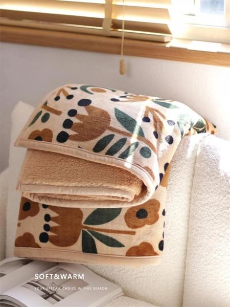 Coperte coreane ins -acido tannico comodo coperta singola inverno divano addensato di divano a scialle di flanella pausa pranzo