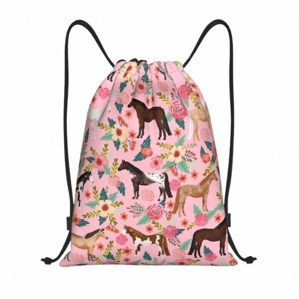 Cavalos personalizados Bolsa floral Saco de cordas de tração Homens homens raças leves raças de fazenda animais de estimação esportes mochila de armazenamento de ginástica Z12f#