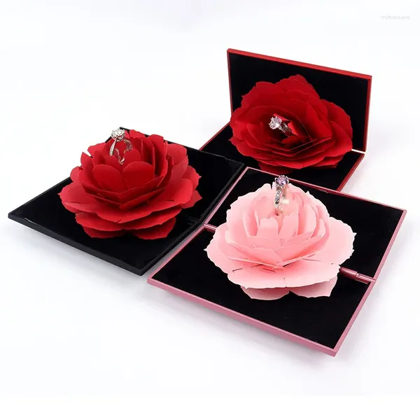 Schmuckbeutel kreative rotierende Rosenring -Halskettenbox Valentinstag Geschenkboxen und Verpackung