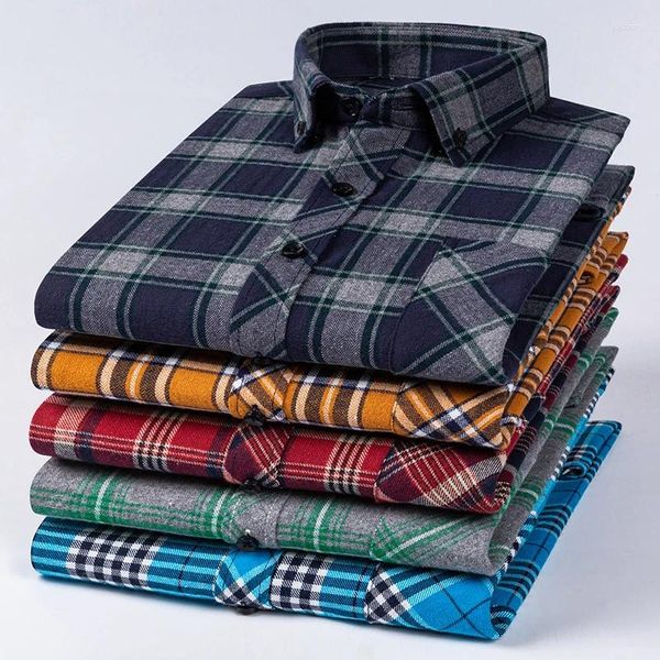 Herren -Hemdhemden 2024 Pure Cotton Classic Plaid Cason Casual Hemd Vollhülle gebürstet Stoff weich und bequem regelmäßig Passform