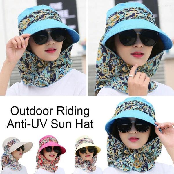 Bandanas Frauen Sommer Outdoor Reiten Anti-Uv Sun Hut Strand Falten Sie Sonnenschutzmittel Blumendruckkappen Hals weite Krempe