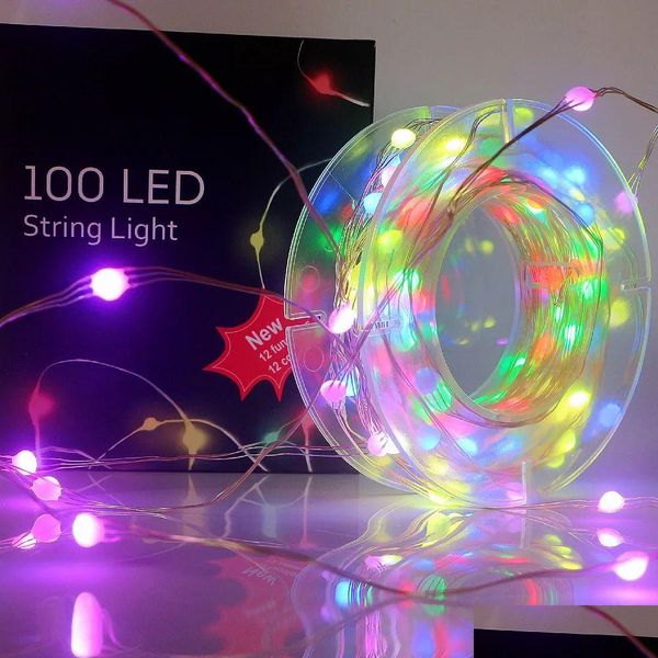 Decorações de Natal 10m 100 LED String Light Copper Wire Lights Fairy Lights WS2812B RGB FL PONTO DE COLOR PONTO JARDIM DE FESIDO