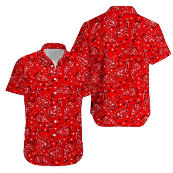 Camisas casuais masculinas Novo masculino Red Paisley Print Hip Hop Beach Summer Tops Cuban Style Plus Size Button Up 240416