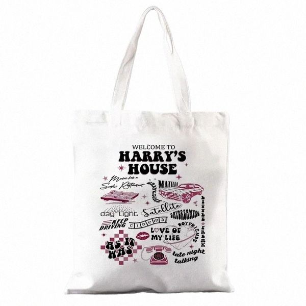 Добро пожаловать в Harry's House Pattern Pattern Canvas Sate Mag Best Gift для фанатов Harry's HS Merch Essentials for Music Lover Shop Bag Q5QH#