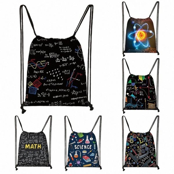 Fórmula de Fórmula Matemática Print Prindstring Bag Women Softback Backpack Science Experimento Bolsas de armazenamento Girl Storma