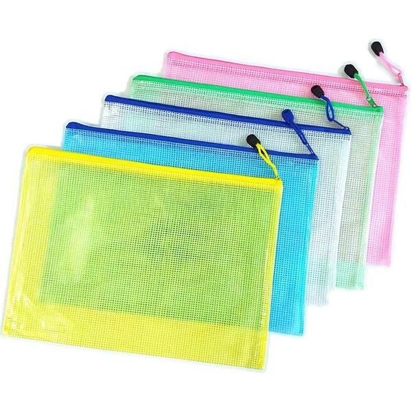 Libro Cover Cover Wholesale Mesh Cash Document Document Bag Lettere Dimensione/A4 File zip File buste in plastica impermeabile per Ufficio scolastico OTVLX