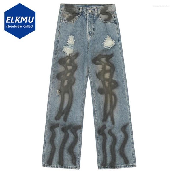 Jeans masculinos y2k Baggy Blue Graffiti Impresso Ripped Ripped Yalleiro reto homens Men vintage Hip Hop calças de jeans