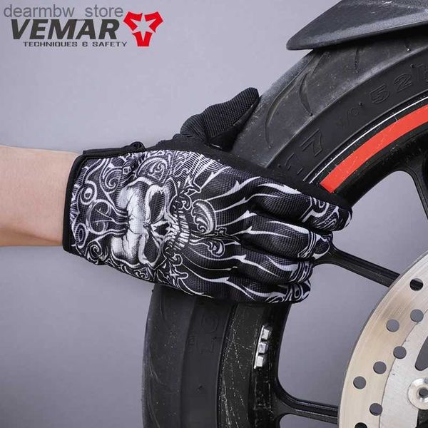 Luvas de ciclismo Var Luvas de verão Men Motocicicismo Ciclismo de dedo completo Mulheres de motocross retro Skull/Flag/Banner Mesh Moto Motorbike Racing L48