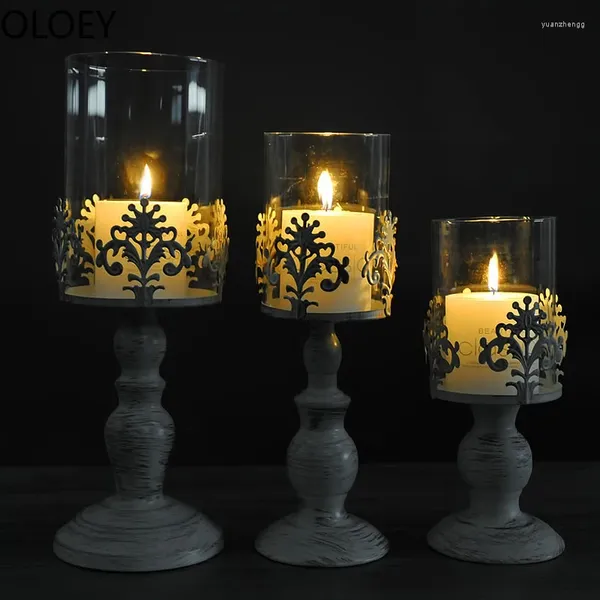 Titulares de velas Nordic Vintage Metal Wedding Retro Iron Castlestick Title Table Glass Crystal Centerpieces Modern