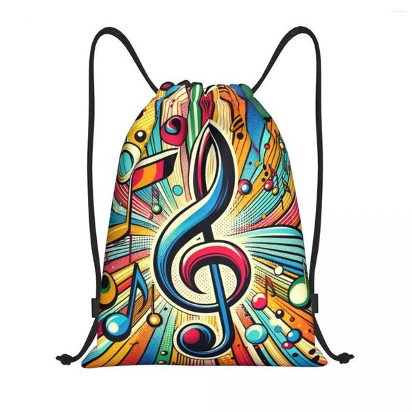 Aufbewahrungstaschen farbenfrohe Musik Musical Note Draw String Männer Frauen falten Sport Fitnessstudio Sackpack Shopping -Rucksäcke