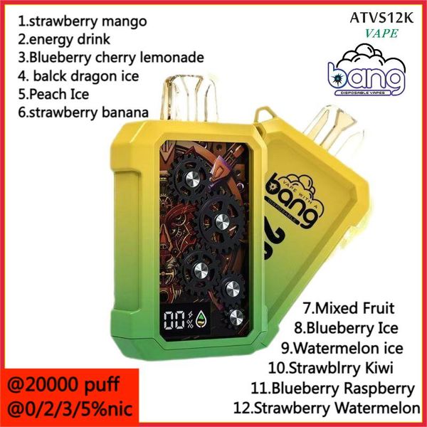 LCD Screen Box Bang Disponível Deuice 20000 Puff Disputável Vape Vape Autentic Vapers Dupla Malha Recarregável Cigarros Eletrônicos12 Sistema de caneta de cores 15k 18K Puffs