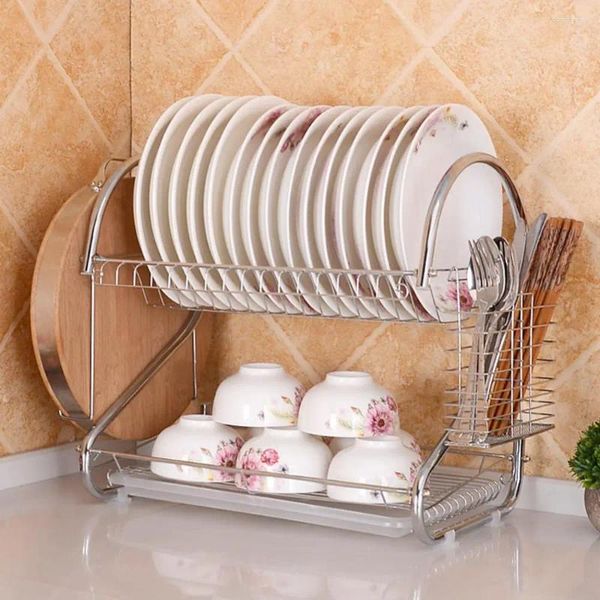 Küche Aufbewahrung Doppelschicht Tier Trocknungsregal Regalhalter Korb Cup Utensil Trockner Organizer