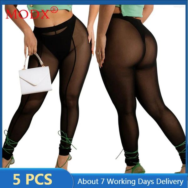 Kadın Pantolon 5 PCS Toplu Ürün Toptan Lotlar Tozlukları Görmek Kadın Seksi Bodycon Siyah Örgü Kalem Tam Uzunluk Pantolon M8760_3