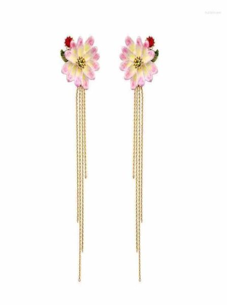 Серьги для гвоздиков 2022 Amybaby Luxury Emamel Glaze Pink Flower Tassels Женские украшения для вечеринки5169440