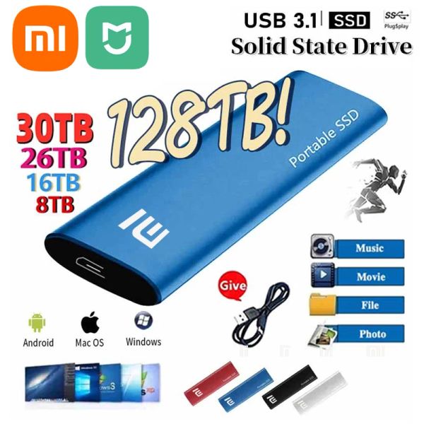 Ürünler Xiaomi Mijia Taşınabilir SSD 128TB Sabit Sürücü 1 TB 2 TB SSD Orijinal Harici Sabit Sürücü Tip C USB3.1 Sabit Disk USB Flash Drive