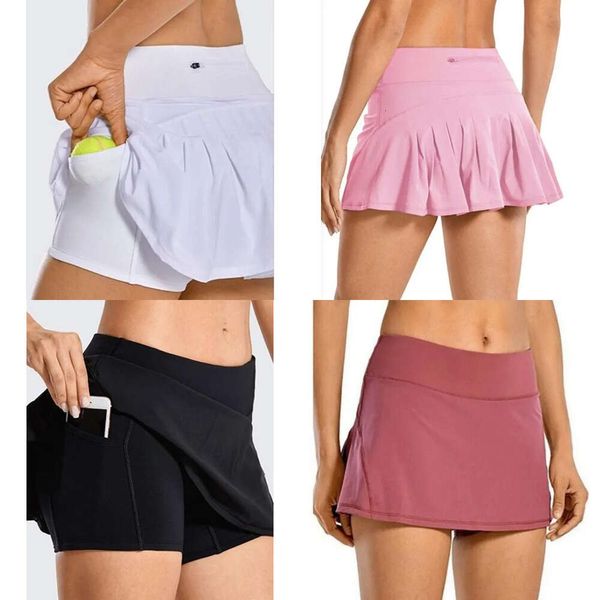 Tennis L-07 Gonne pieghettate pieghettate da yoga abiti da palestra Donne che corrono pantaloni da golf a bassa golf pantaloncini sporti con cerniera tascabile.