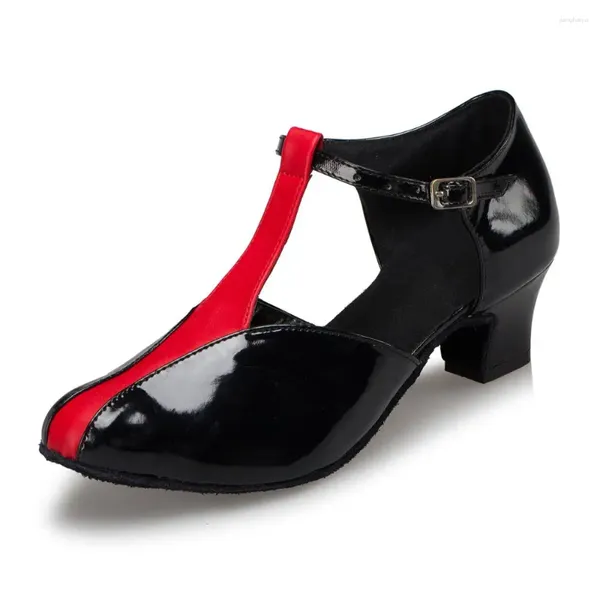 Sapatos de dança t-shera Latin Modern Women's Mid Heel de 4,5 cm de inverno Black Party fechado do pé salsa