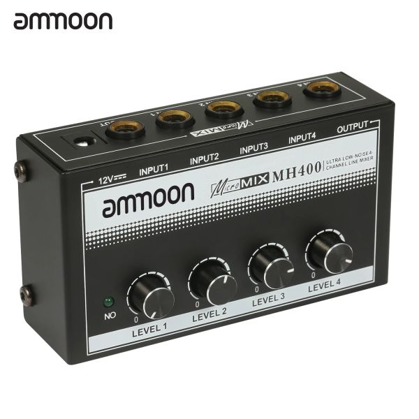 Кабели Ammoon MH400 Ultra Lownoise 4channel Line Mixer Mini Audio Mixer с 1/4 дюйма TS входы Входы Управление громкости для гитары