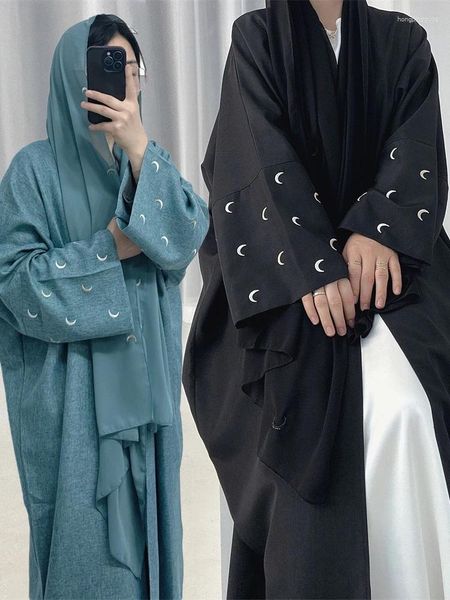 Abbigliamento etnico Ramadan Eid Linen Moon kebaya Dubai Kimono Khimar Abaya Set kaftan Musman Islam Abayas for Women Robe Femme Musulmane Caftan