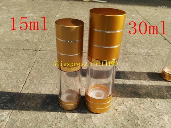 Bottiglie di stoccaggio 100pcs/lotto 15 ml 30 ml oro oro senza aria sotto la lozione per la lozione per la lozione cosmetica utilizzata per il viaggio ricaricabile