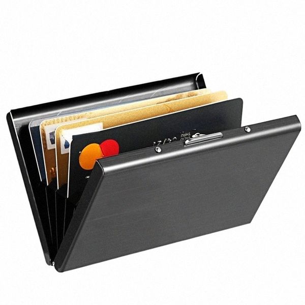 1PC-Kartenhalter Männer RFID Blockieren Aluminium Metall Slim Wallet Mey Bag Anti-Scan-Kreditkartenhalter Thin Case kleine männliche Geldbörsen 37.##