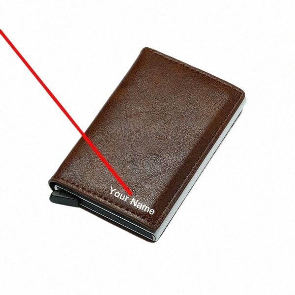 Porta di credito del portafoglio personalizzato Portafoglio in pelle carboidrati RFID Smart Wallet Men Hold Bank Card Case Metal Case Borse S6K9#