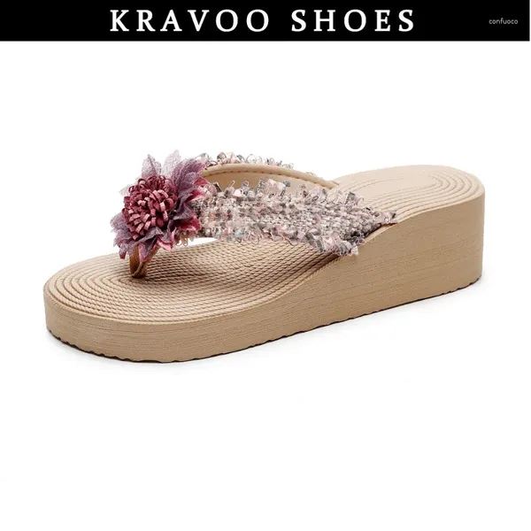 Pantofole kravoo women shoes bohemian infraghi flip piattaforma casual zeppe sandali Appliques Slipper Beach Slide Summer 2024